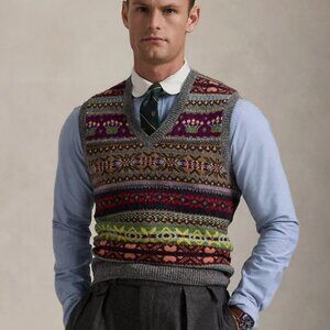 Mens Polo Ralph Lauren Wool Fair Isle Sweater Vest Size M Slimmer Fit New Sealed